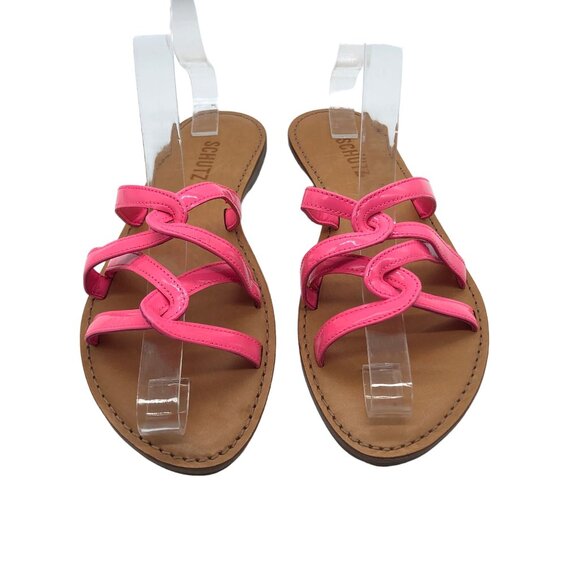 Schutz Womens Pink Lyta Patent Leather Strappy Flat Sandals Size 7B - Picture 2 of 6
